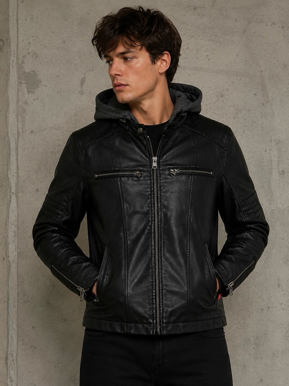 Levi’s faux leather hooded moto racer jacket
